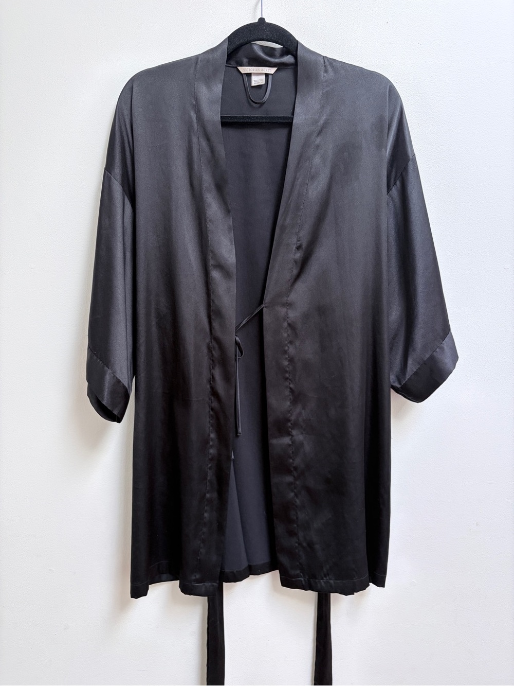 Victoria's Secret Black Satin Robe w/ Tie M/L